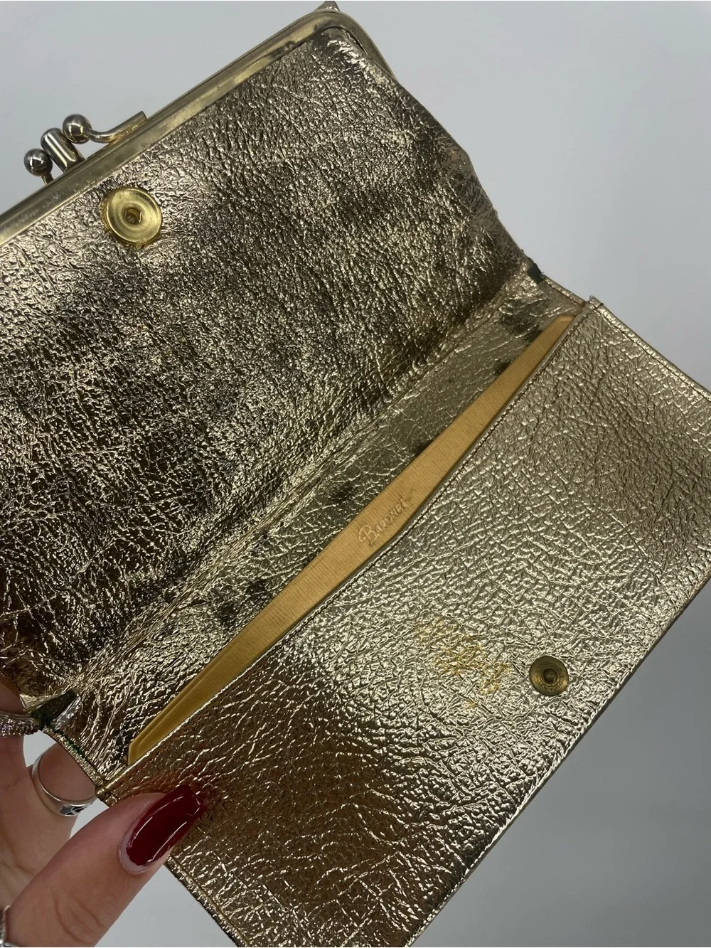 Vintage Baronet Gold Foil Kiss Lock Wallet Clutch Multiple Compartments